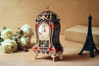 Ornate Brown-Red Tabletop Alarm Clock with Analog Dial, Decorative Pendulum Window and 14-Inch Height